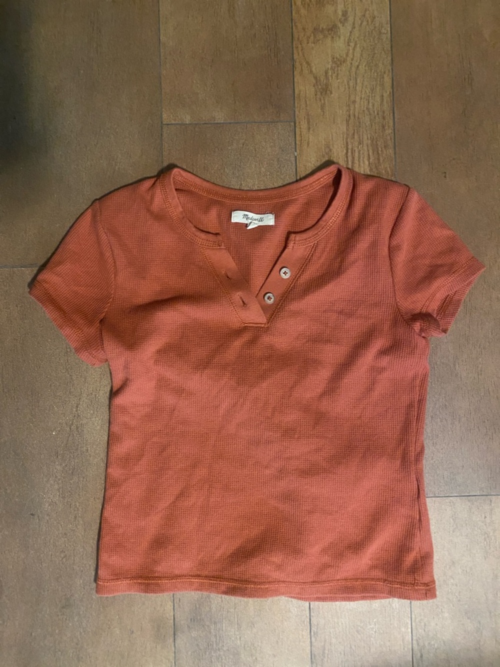 Madewell Rust Short-Sleeve Ribbed Henley Tee